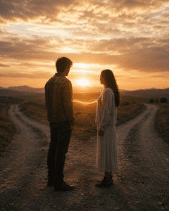 Two people at a crossroads reflecting relationship choices