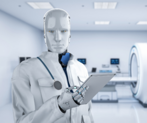 robot holding a clipboard