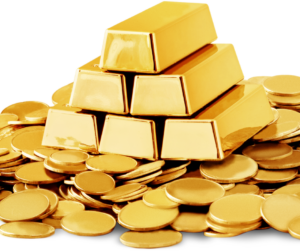 gold bars and coins