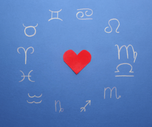 heart surrounded by zodiac sign symbols love horoscope
