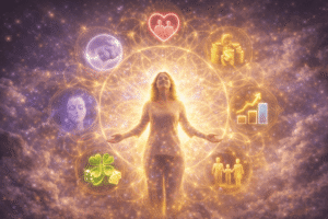 A side-by-side comparison of a woman in shadow bound by heavy metal chains and the same woman glowing with bright, golden light, symbolizing liberation.