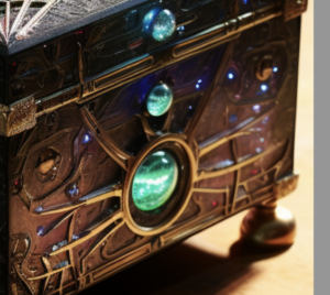 close up photo of green gem embedded on a treasure box