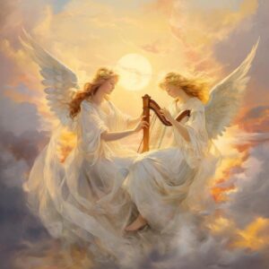 two angels playing harp