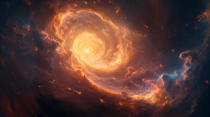 A futuristic AI-generated image featuring a glowing humanoid figure with digital effects in a high-tech environment.