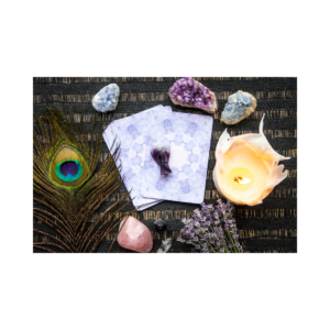 Angel reading cards with crystals