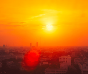 blazing sun loomed over the city casting everything in gold