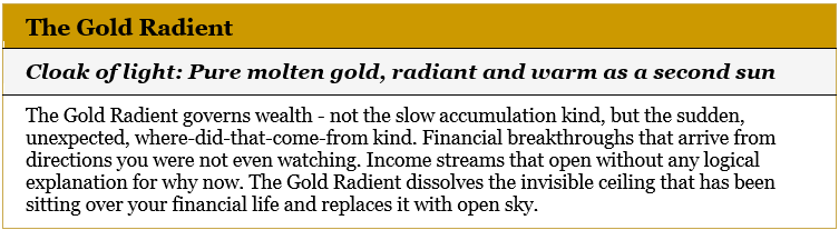 An informational card titled "The Gold Radient" with descriptive text.