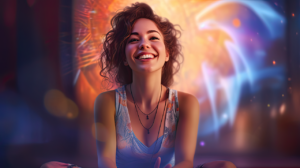 woman with energy waves on the background