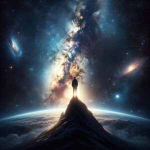 man on top of mountain