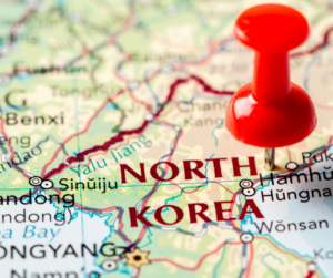 close-up view of the map highlighting North Korea