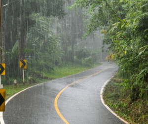 rainfall on a winding road