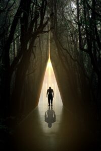 man going out of a mystical tunnel