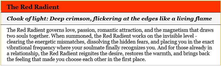 An informational card titled "The Red Radient" with descriptive text.