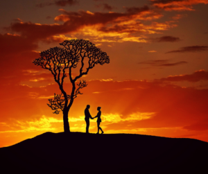 lovers under the tree dusk time