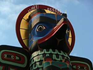 Wooden totem pole carving
