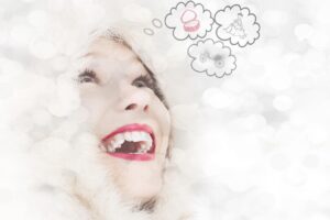 woman with thought clouds